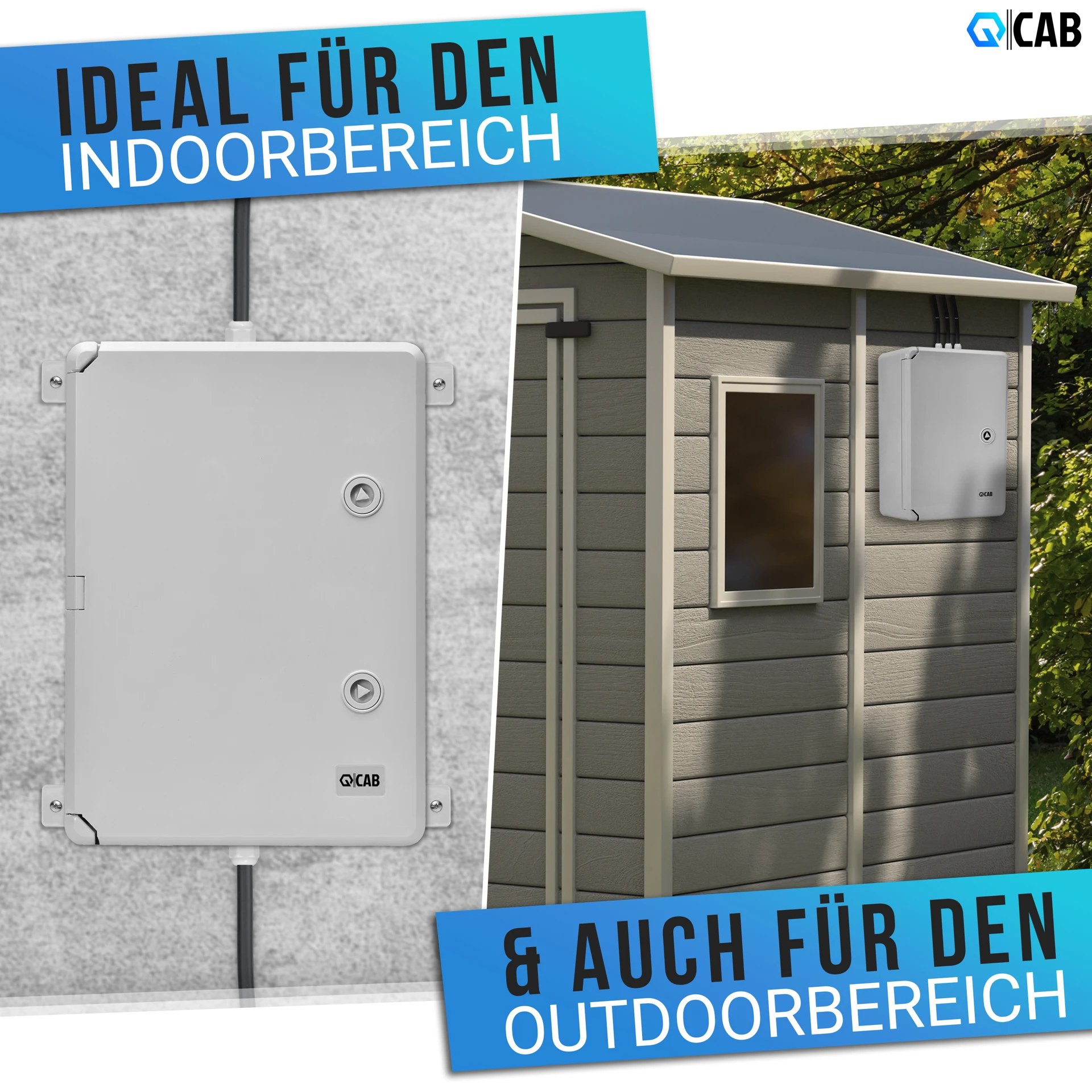 QCAB Wasserdichter Verteilerkasten für den Außenbereich | IP65 | ABS Kunststoff Gehäuse außen | Schaltkasten | Stromkasten | Steckdosenkasten