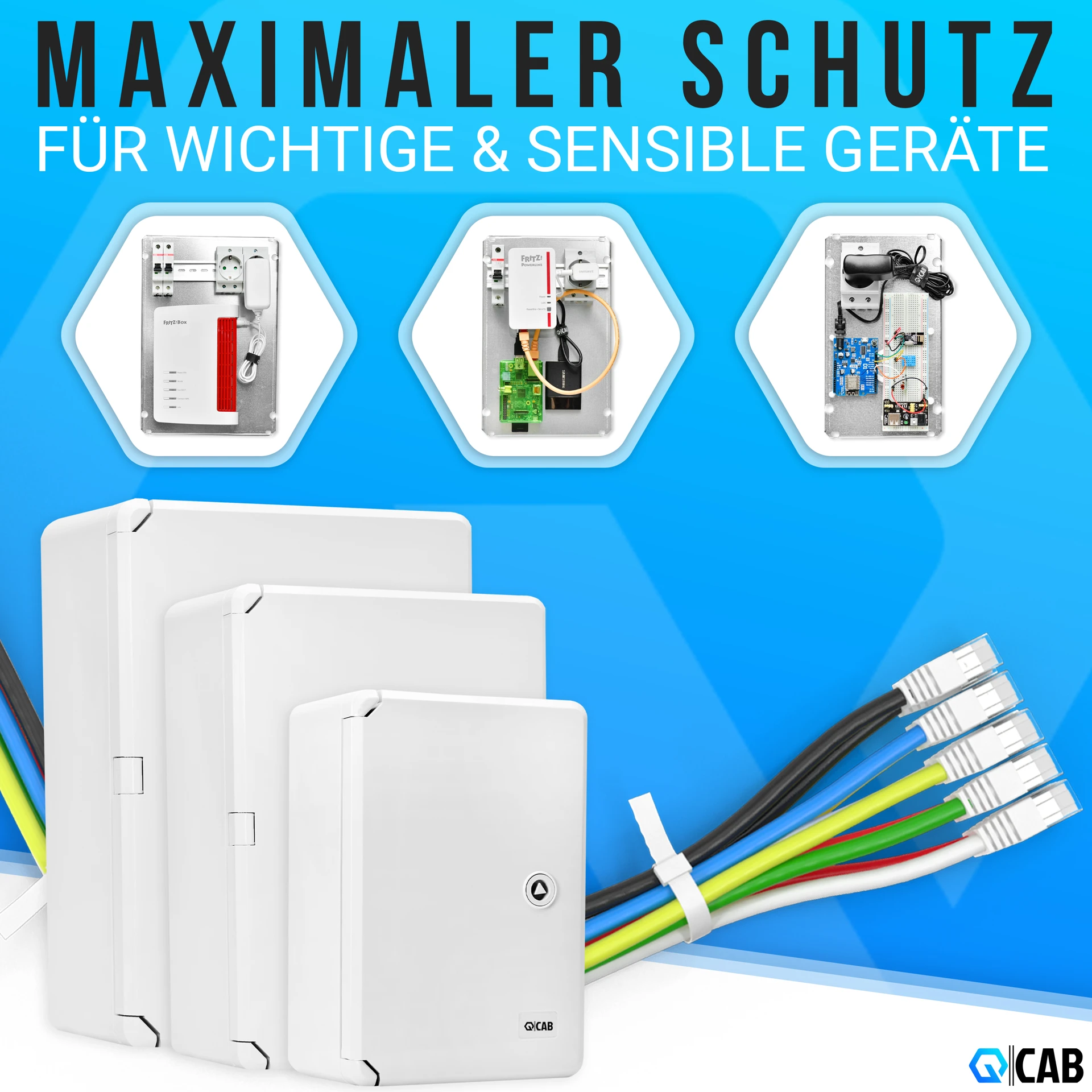 QCAB Wasserdichter Verteilerkasten für den Außenbereich | IP65 | ABS Kunststoff Gehäuse außen | Schaltkasten | Stromkasten | Steckdosenkasten