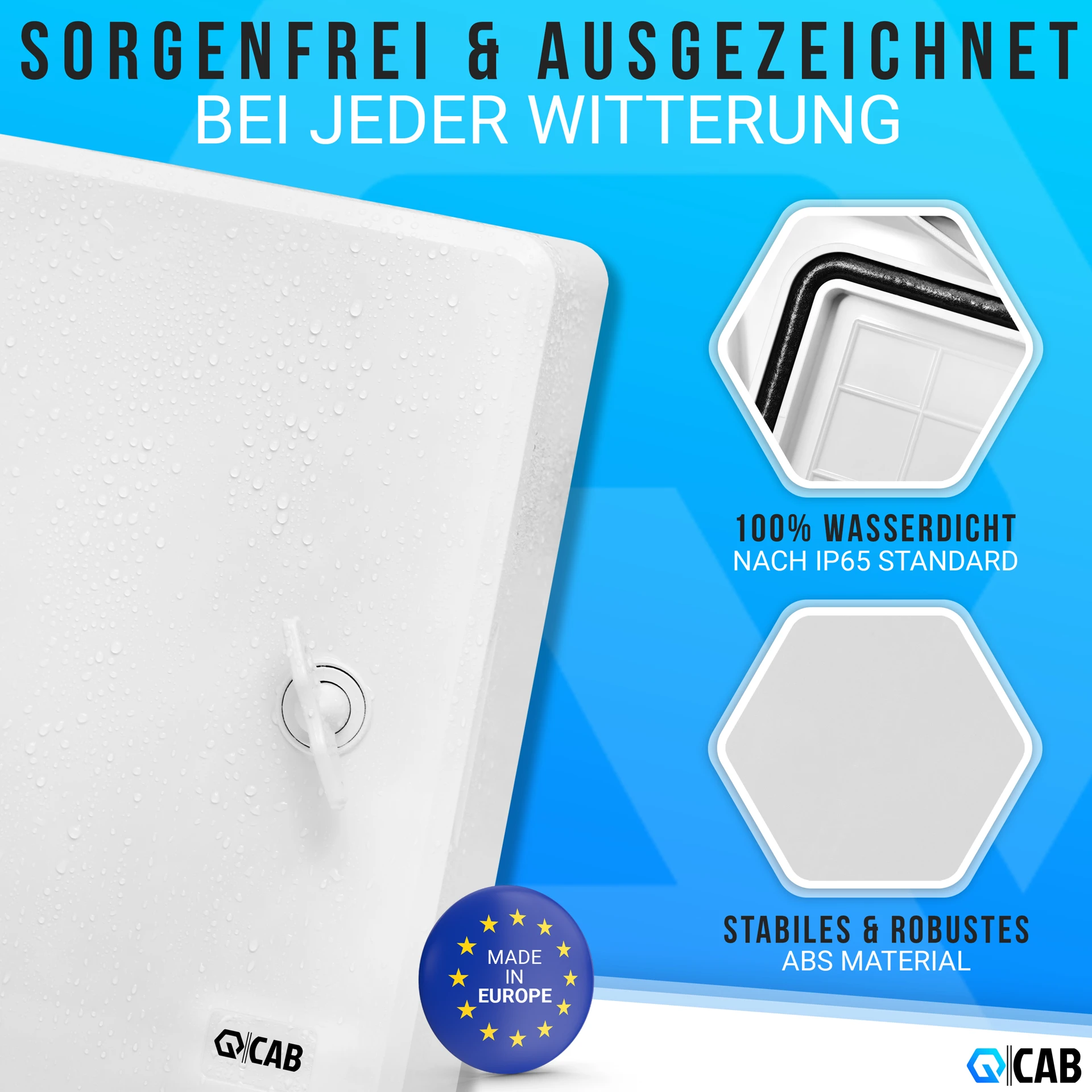 QCAB Wasserdichter Verteilerkasten für den Außenbereich | IP65 | ABS Kunststoff Gehäuse außen | Schaltkasten | Stromkasten | Steckdosenkasten