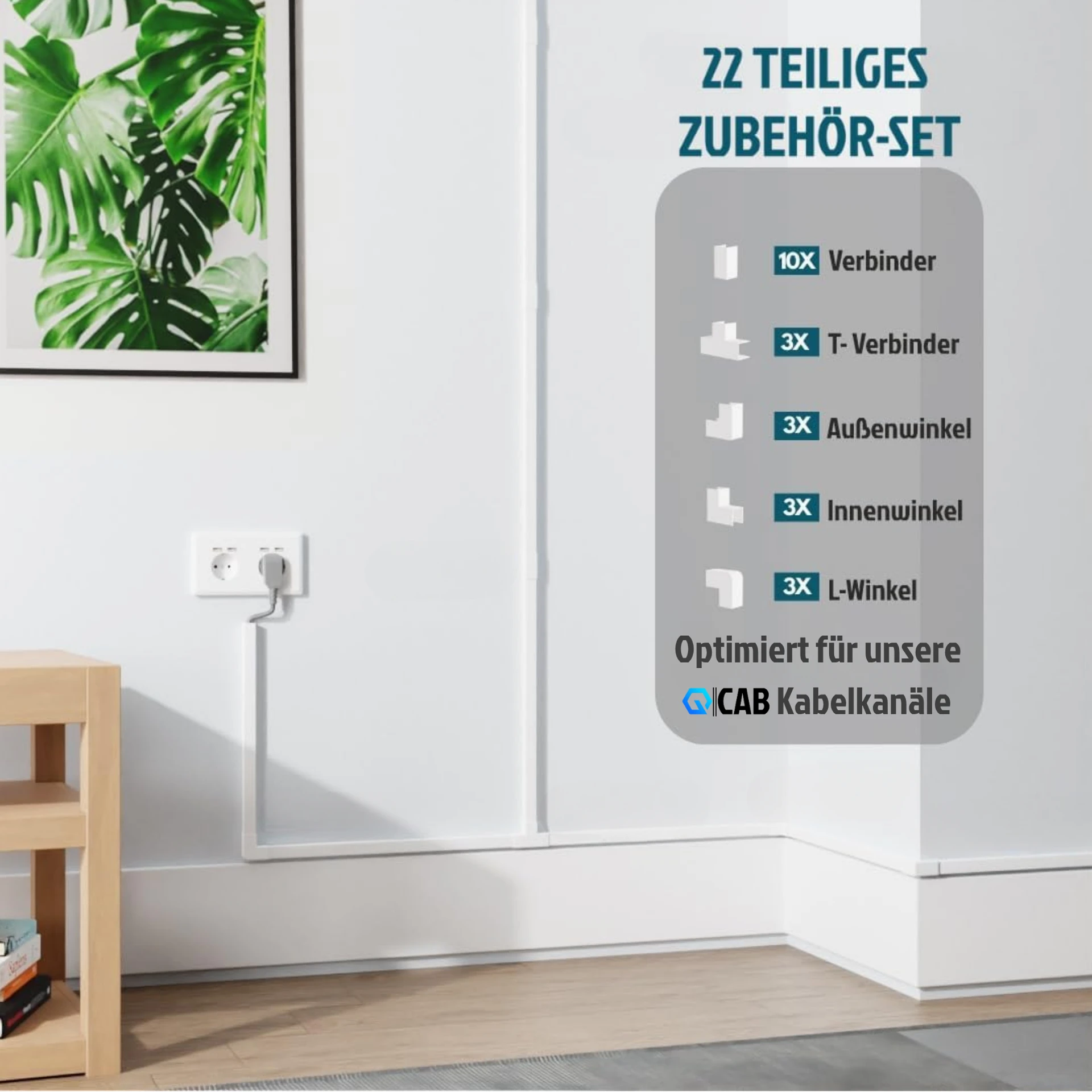 QCAB Verbindungsstücke Set für Kabelkanal - 22-teilig