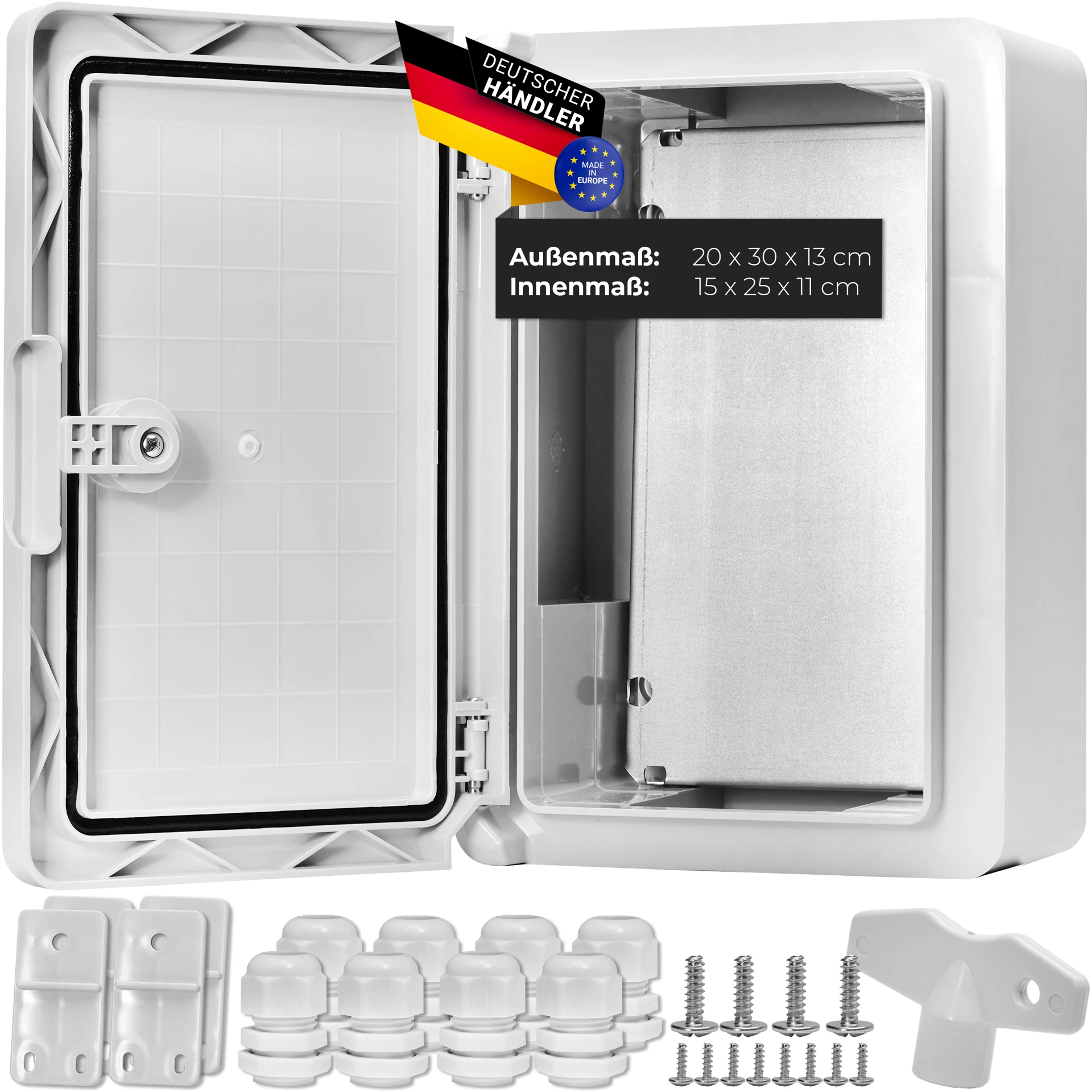 QCAB Wasserdichter Verteilerkasten für den Außenbereich | IP65 | ABS Kunststoff Gehäuse außen | Schaltkasten | Stromkasten | Steckdosenkasten