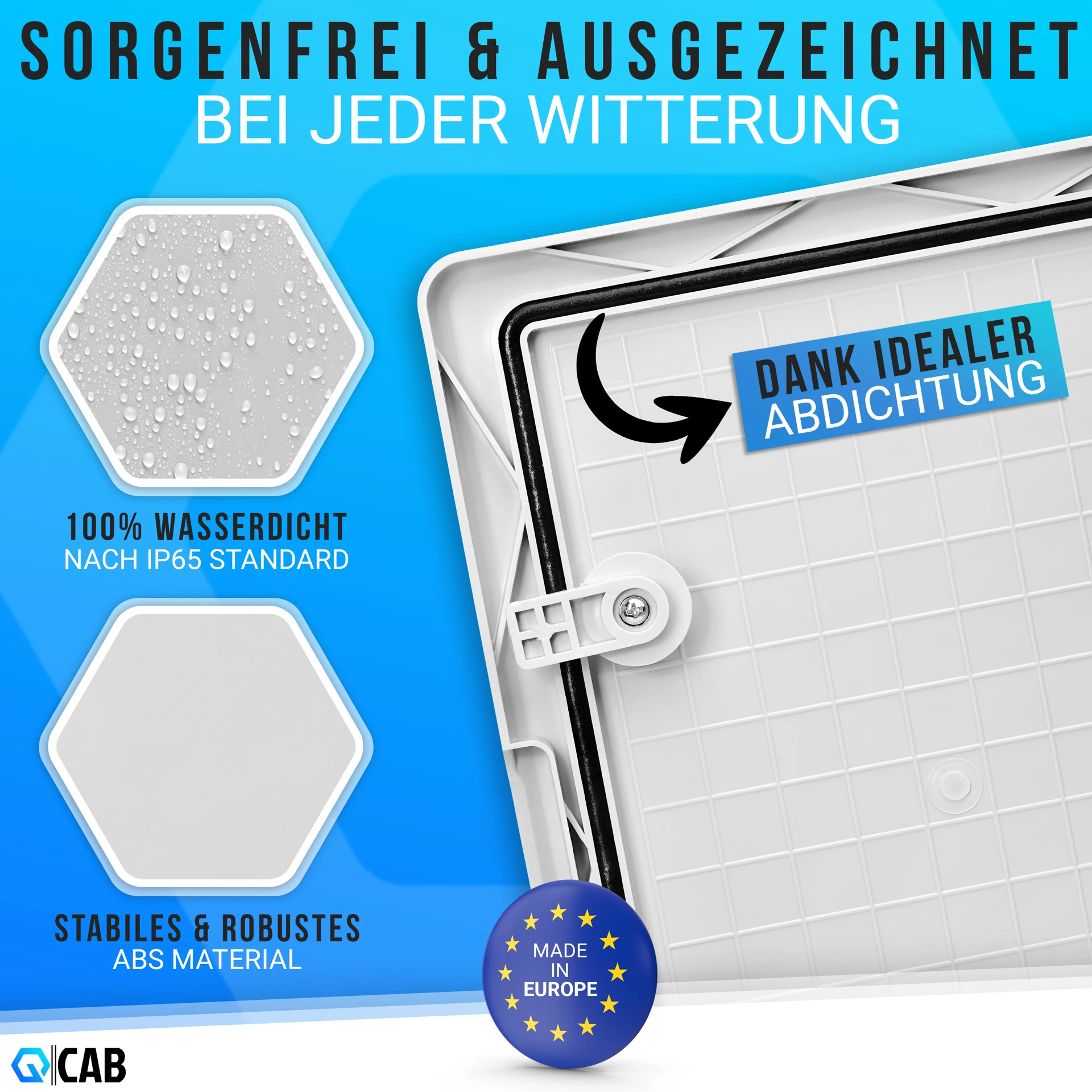 QCAB Wasserdichter Verteilerkasten für den Außenbereich | IP65 | ABS Kunststoff Gehäuse außen | Schaltkasten | Stromkasten | Steckdosenkasten