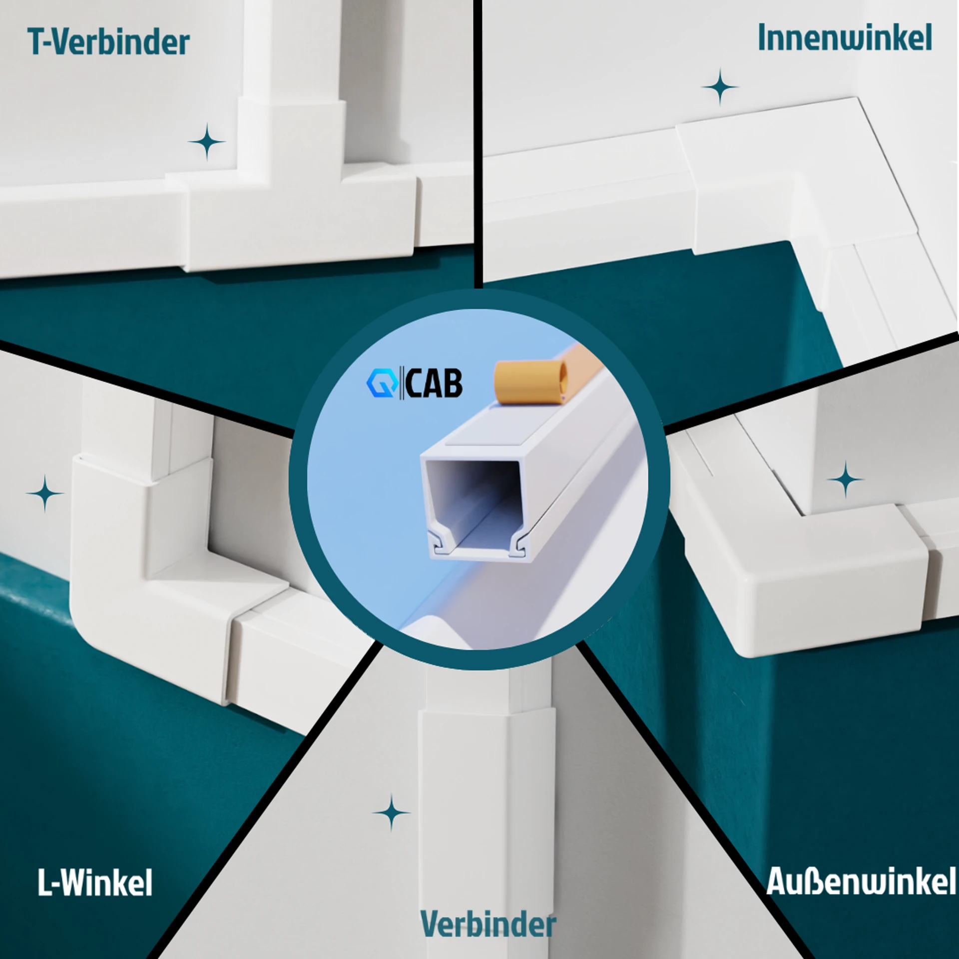 QCAB Verbindungsstücke Set für Kabelkanal - 22-teilig